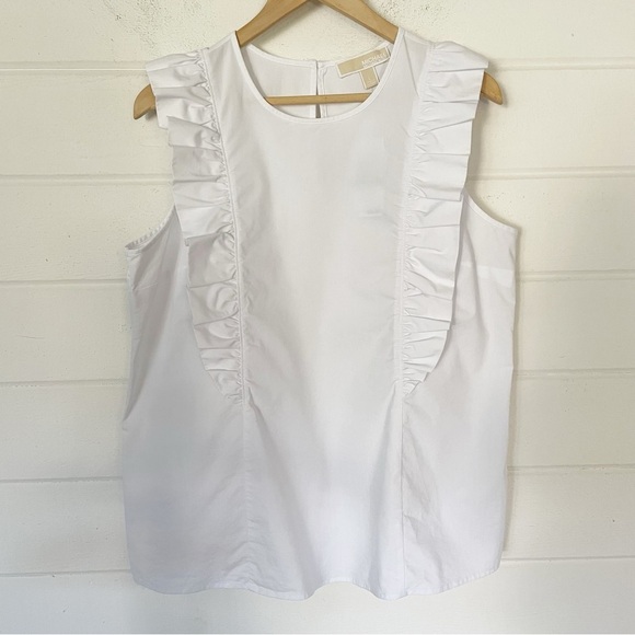 Michael Kors Tops - NWT Michael Kors Women’s Sleeveless Ruffle Poplin White Top Blouse Size Large